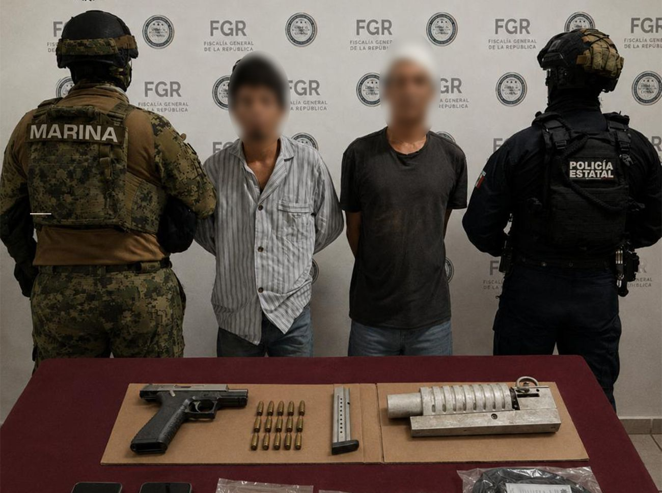 Caen 2 sicarios del CJNG en Manzanillo; se les aseguró droga y un lanzagranadas