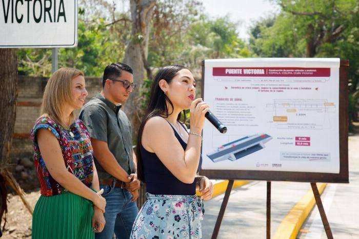 Gobernadora entrega puente 'Victoria' en Comala y planta purificadora para secundaria e Isenco en Colima