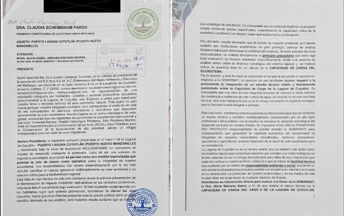 Colectivos piden a Claudia Sheinbaum detener ampliación del Puerto de Manzanillo 